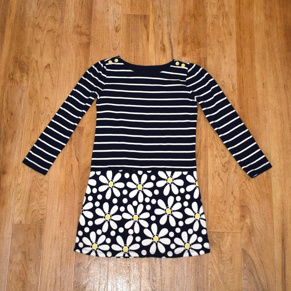 Gymboree Flower Power Knit Dress Girls 8 Navy Blue Striped Floral Daisy